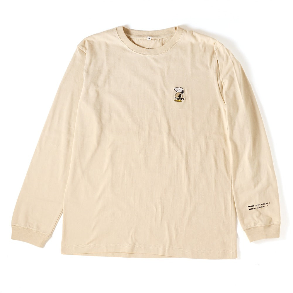 イラスト付きベージュ長袖シャツ PEANUTS Cafe NGO ペリカンズ ロングスリーブTシャツ ベージュ 02