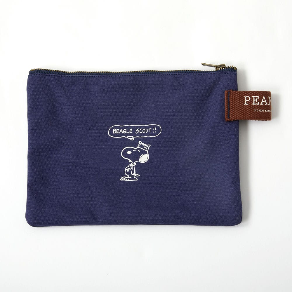 PEANUTS Cafe SMT キャンバス フラットポーチ ネイビー
